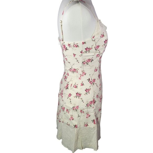 WeWoreWhat Ivory Lace Trim Peplum Rose Print Corset Mini Dress Size 2 - Picture 8 of 8